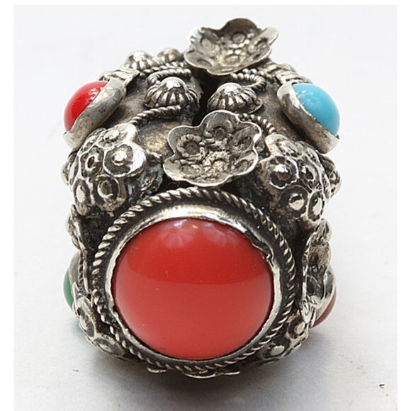 Rare Antique Silver Pendant / Charm with multi colored stones - Truly UNIQUE! - Picture 7 of 8